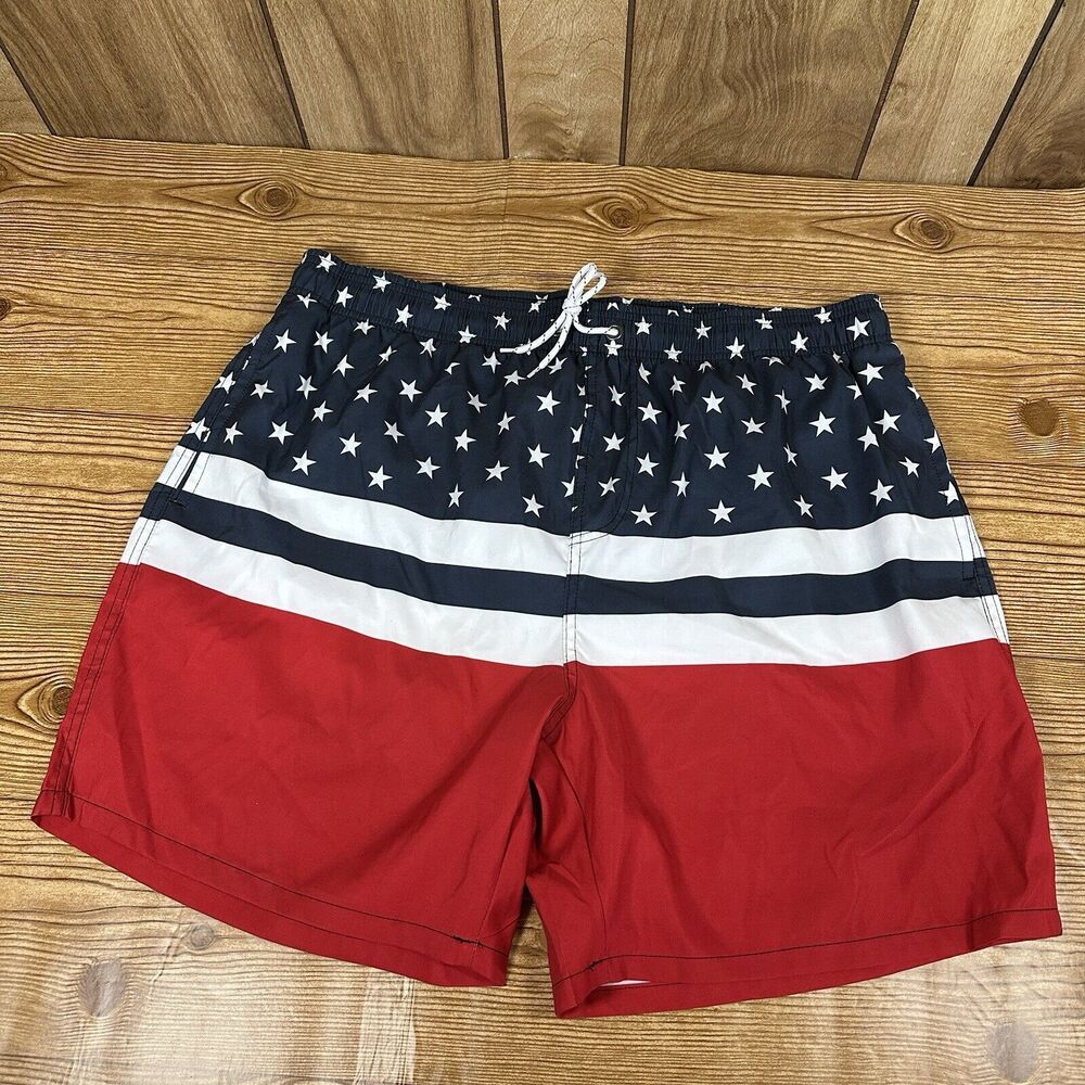 American Flag Swim Trunks‎ Men’s Size 2XL Drawstring Waistband